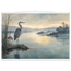 Heron at Dawn, japanese art and japandi. Archival fine art poster shown framed.