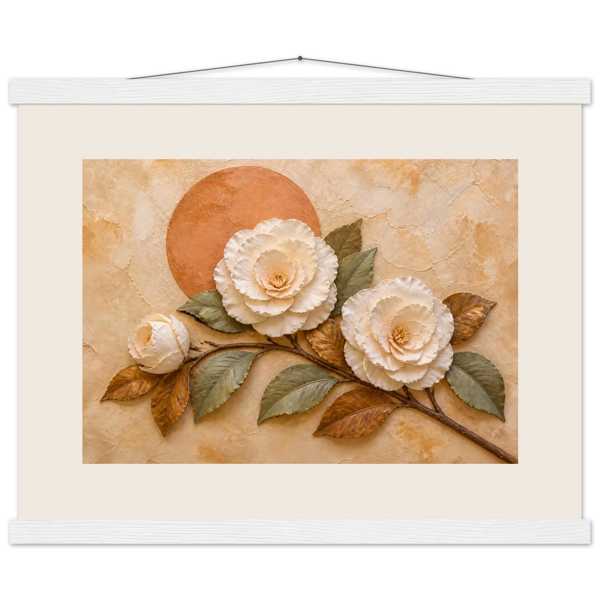 Camellia Eclipse: flowers and botanical. Fine art poster, alternate frame and size.