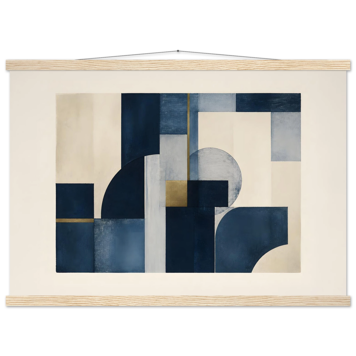 Blue Architecture: geometric abstract, blue and cream. Museum-quality fine art poster.