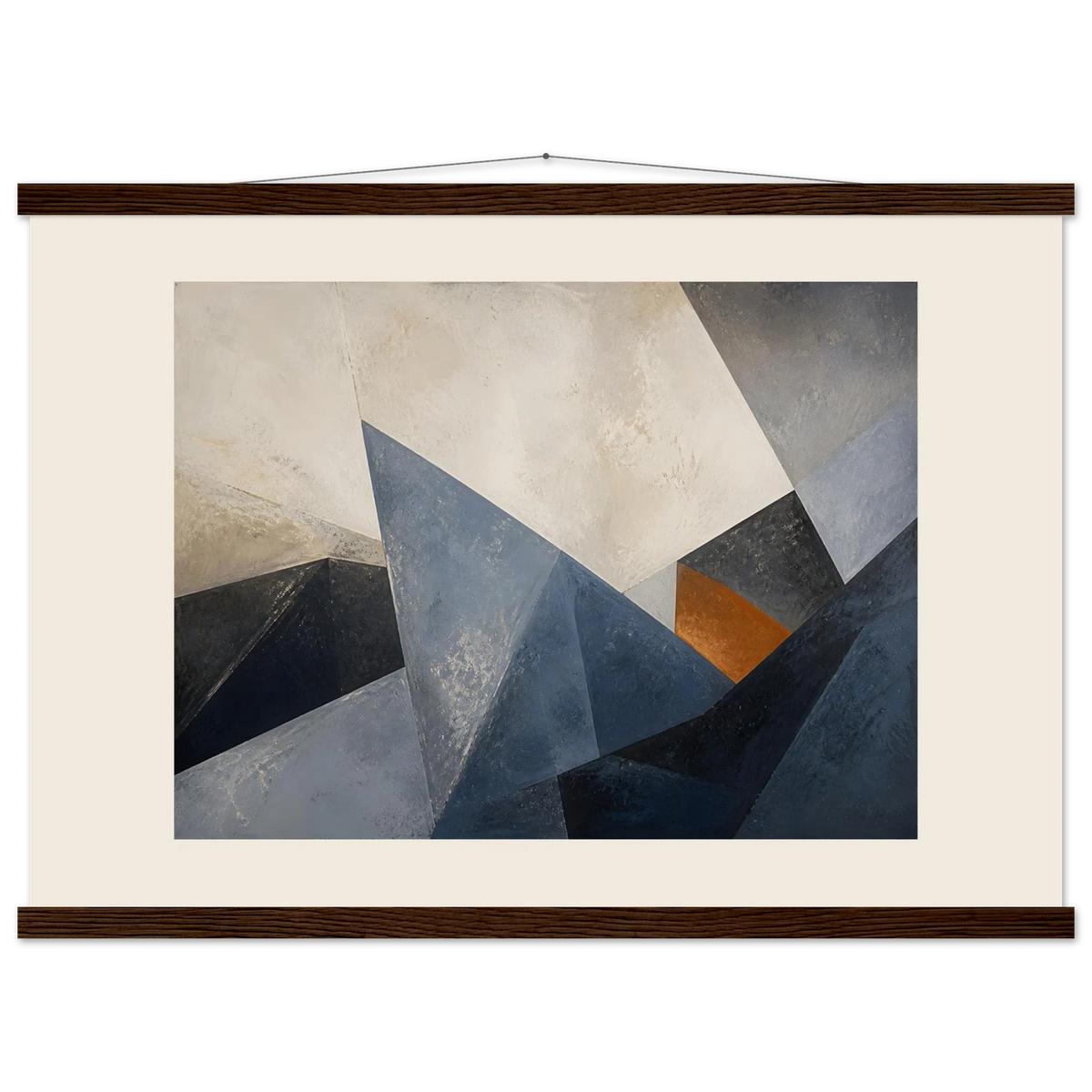 Slate Folds: abstract, mineral blue and texture. Fine art poster with wooden hanger by The Light Stays.