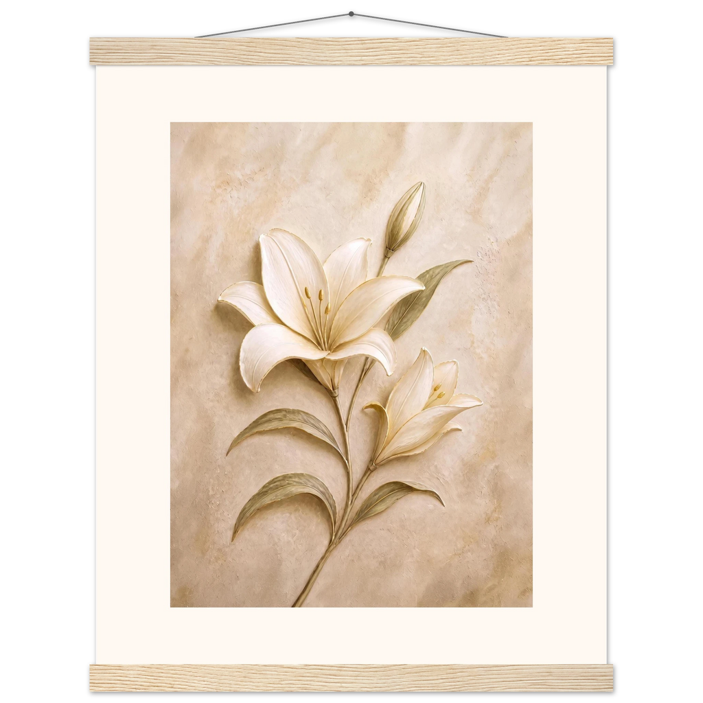 Alabaster Lily: flowers and botanical. Fine art poster, alternate frame and size.