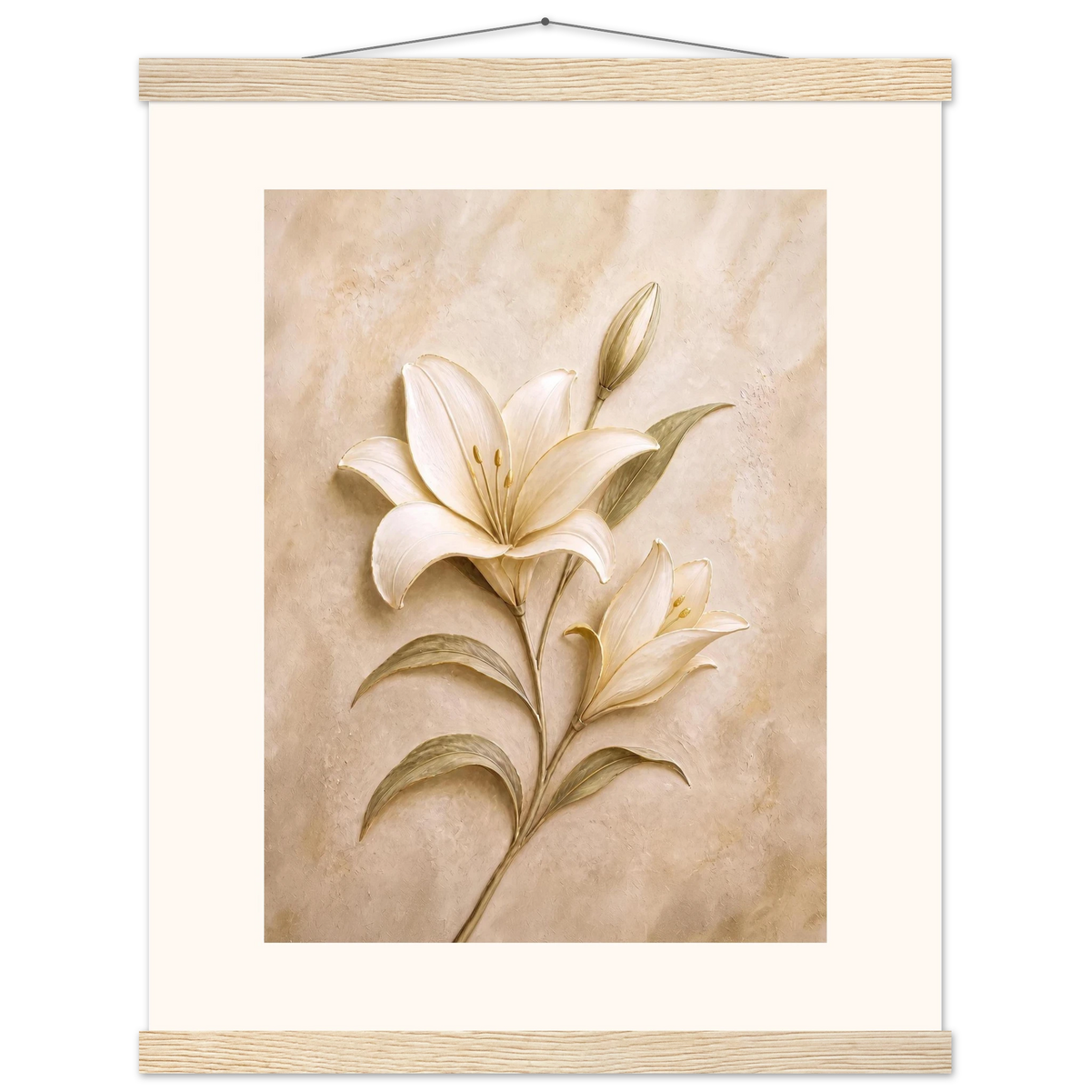Alabaster Lily: flowers and botanical. Fine art poster, alternate frame and size.