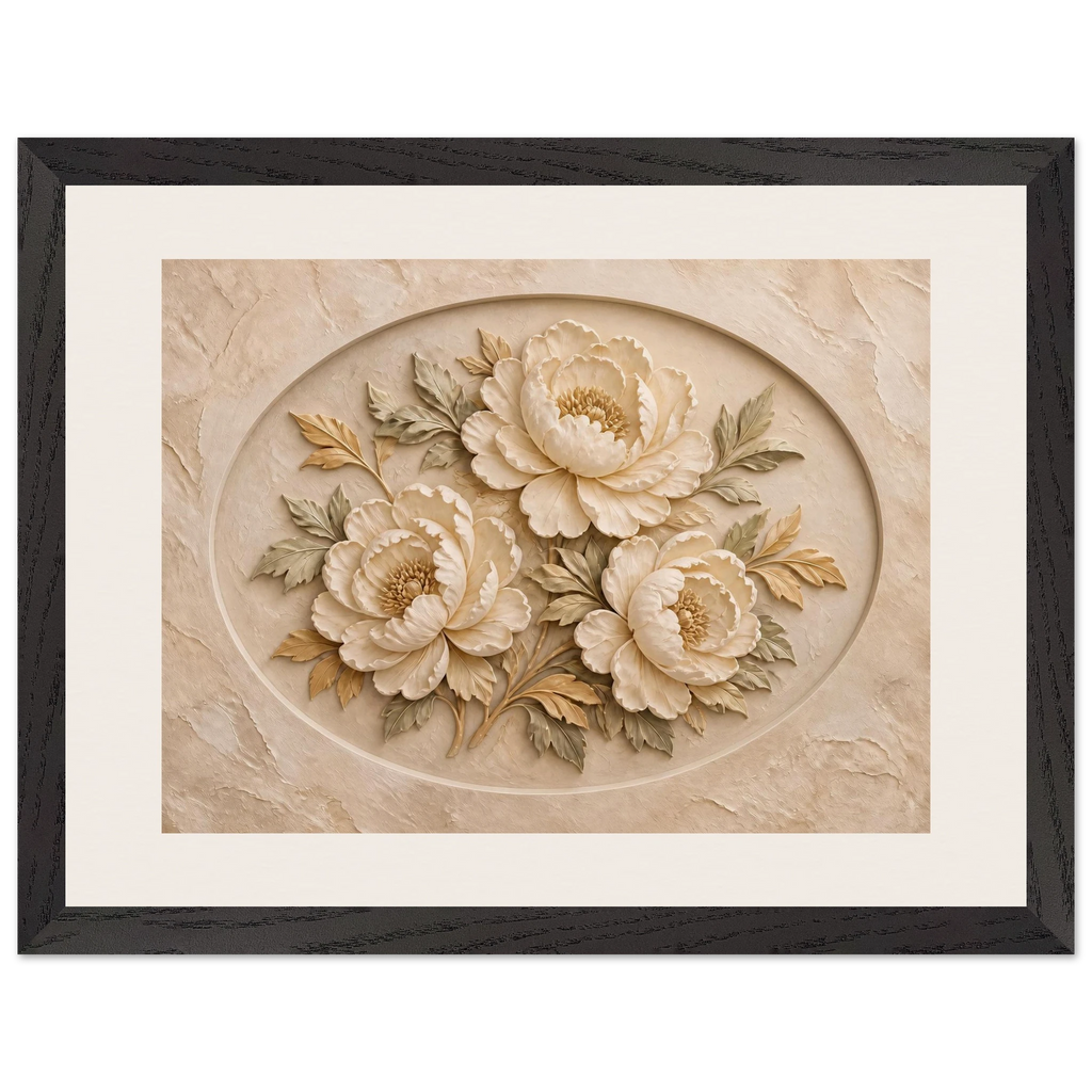 Peonies in Stone: flowers and botanical. Framed fine art print.