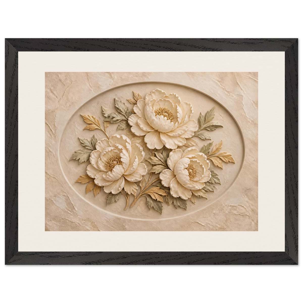 Peonies in Stone: flowers and botanical. Framed fine art print.