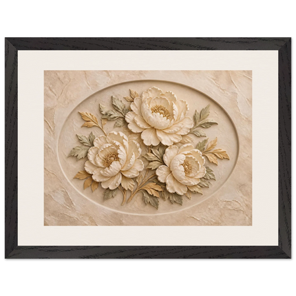 Peonies in Stone: flowers and botanical. Framed fine art print.
