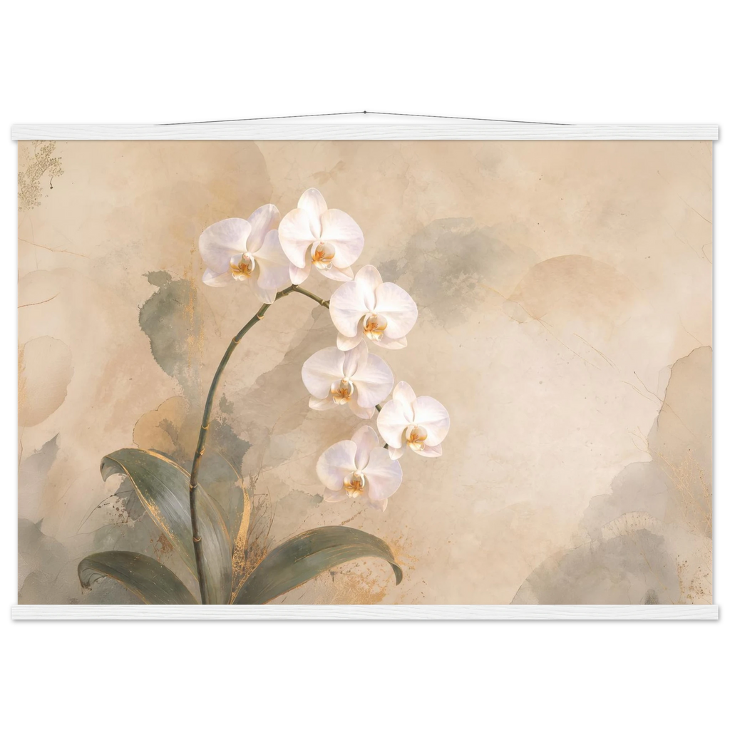 Orquídea Acesa, pôster floral com suporte de madeira da The Light Stays.
