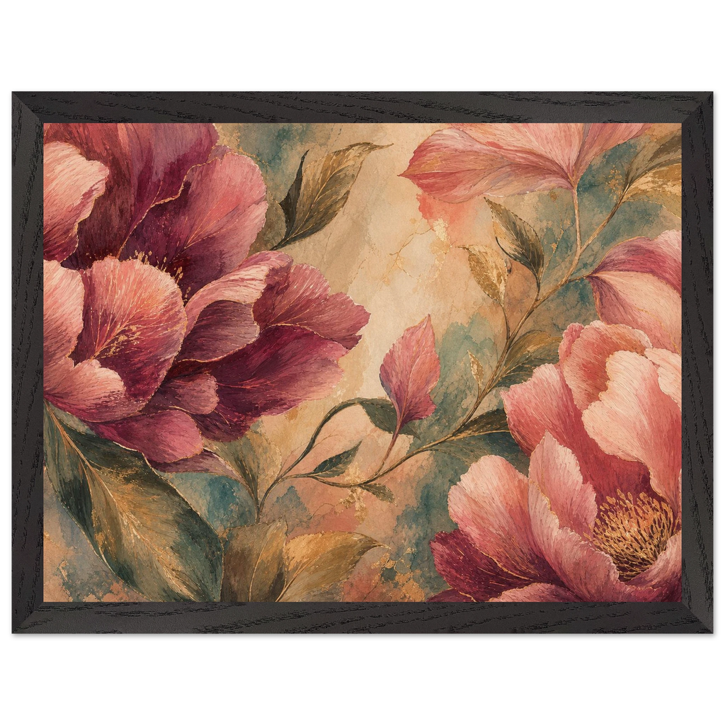Crimson Peonies, flowers and botanical. Archival framed fine art print shown framed.