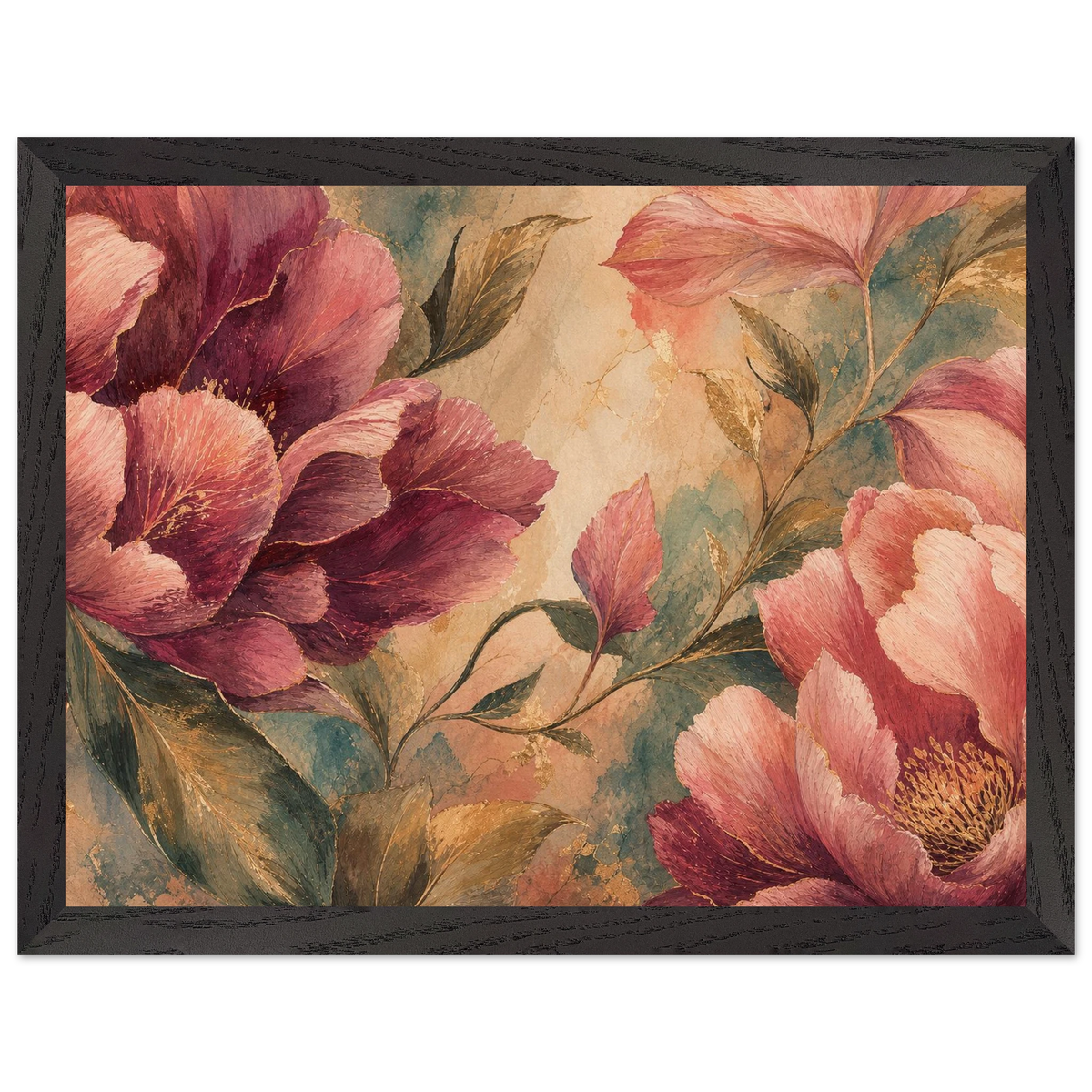 Crimson Peonies, flowers and botanical. Archival framed fine art print shown framed.