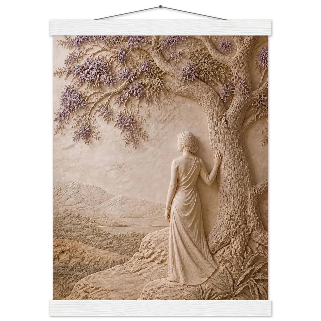 Old Friend, impasto, figure and companion tree. Archival fine art poster shown framed.