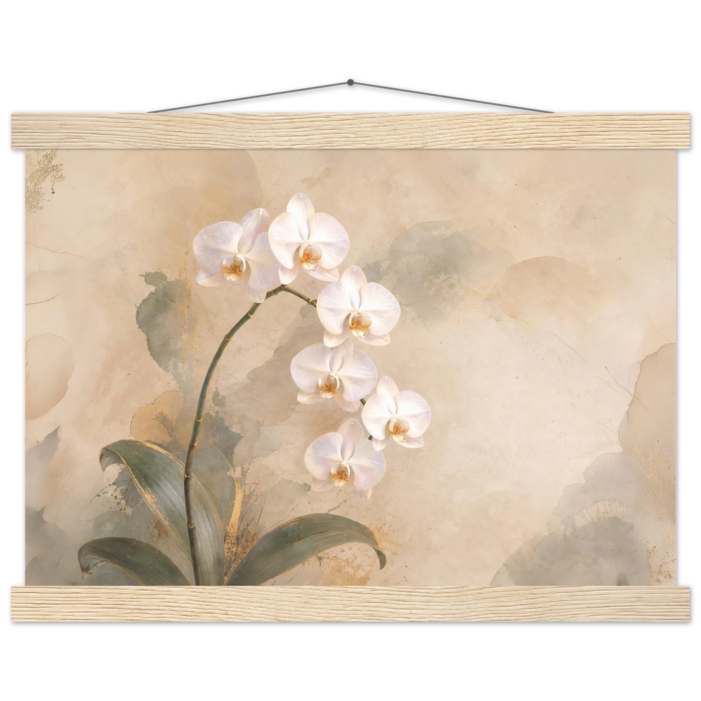 Orquídea Acesa, pôster floral com suporte de madeira da The Light Stays.