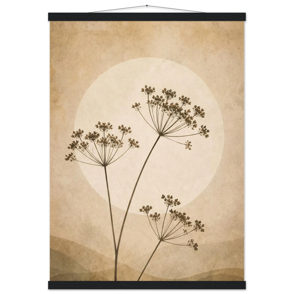 Pôster Wild Stems com suporte de madeira, hastes botânicas suaves em composição circular