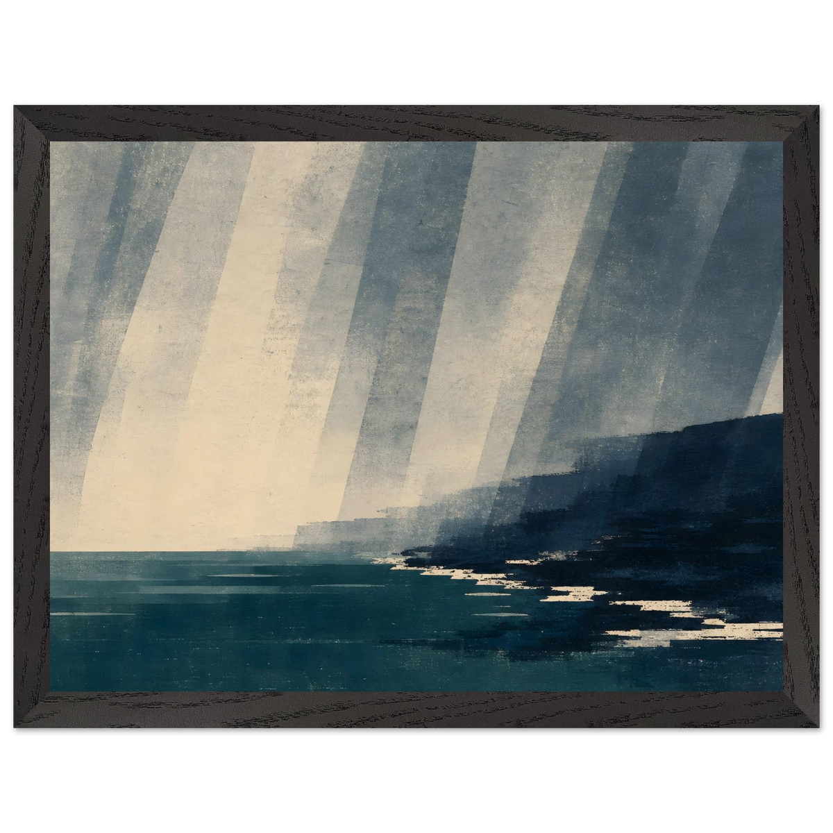 Rain Coast: japandi, teal blue and atmosphere. Framed fine art print by The Light Stays.