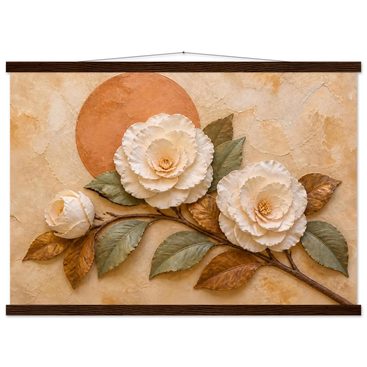 Camellia Eclipse: flowers and botanical. Museum-quality fine art poster.
