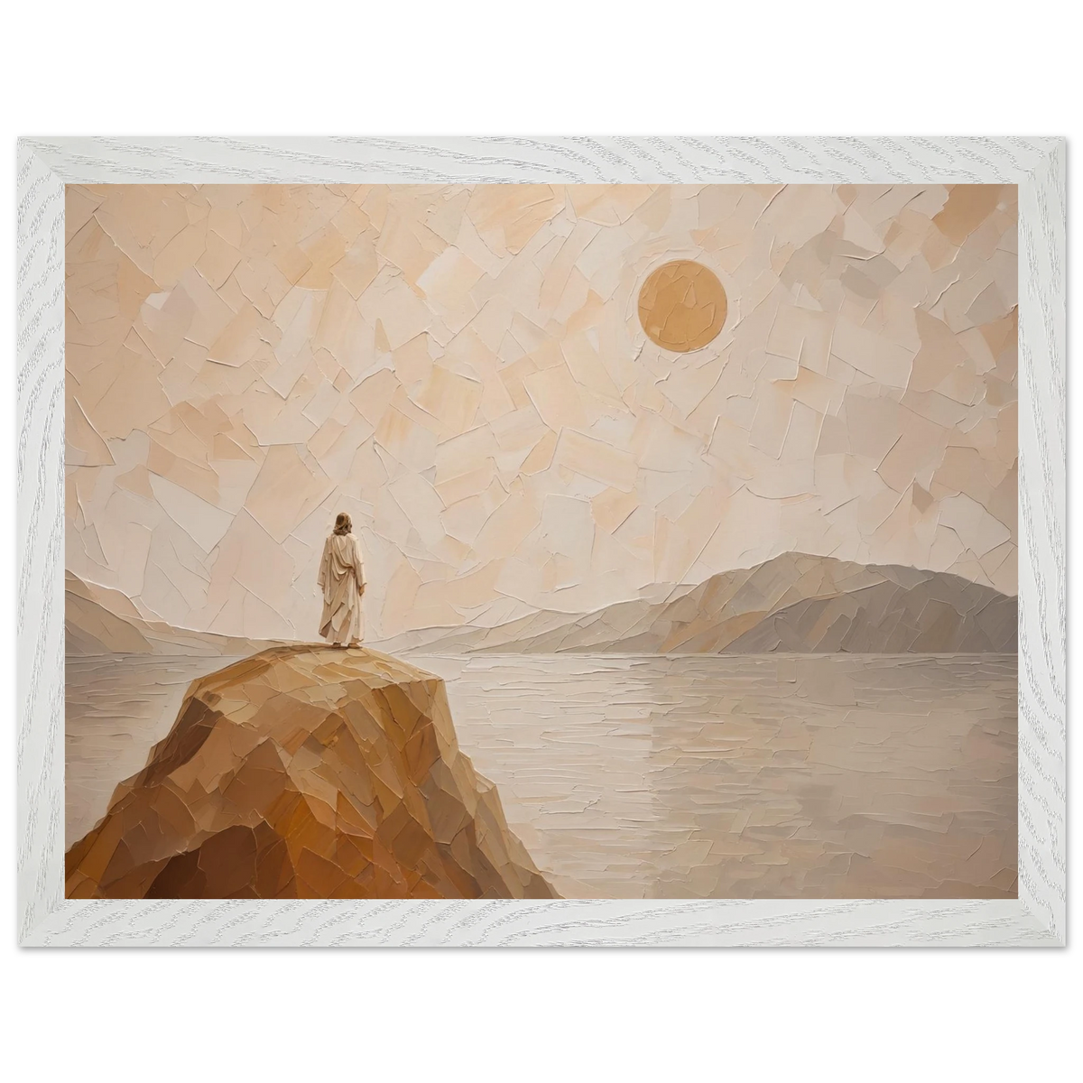 Salt Shore: jesus, cliff and sea. Framed fine art print by The Light Stays.