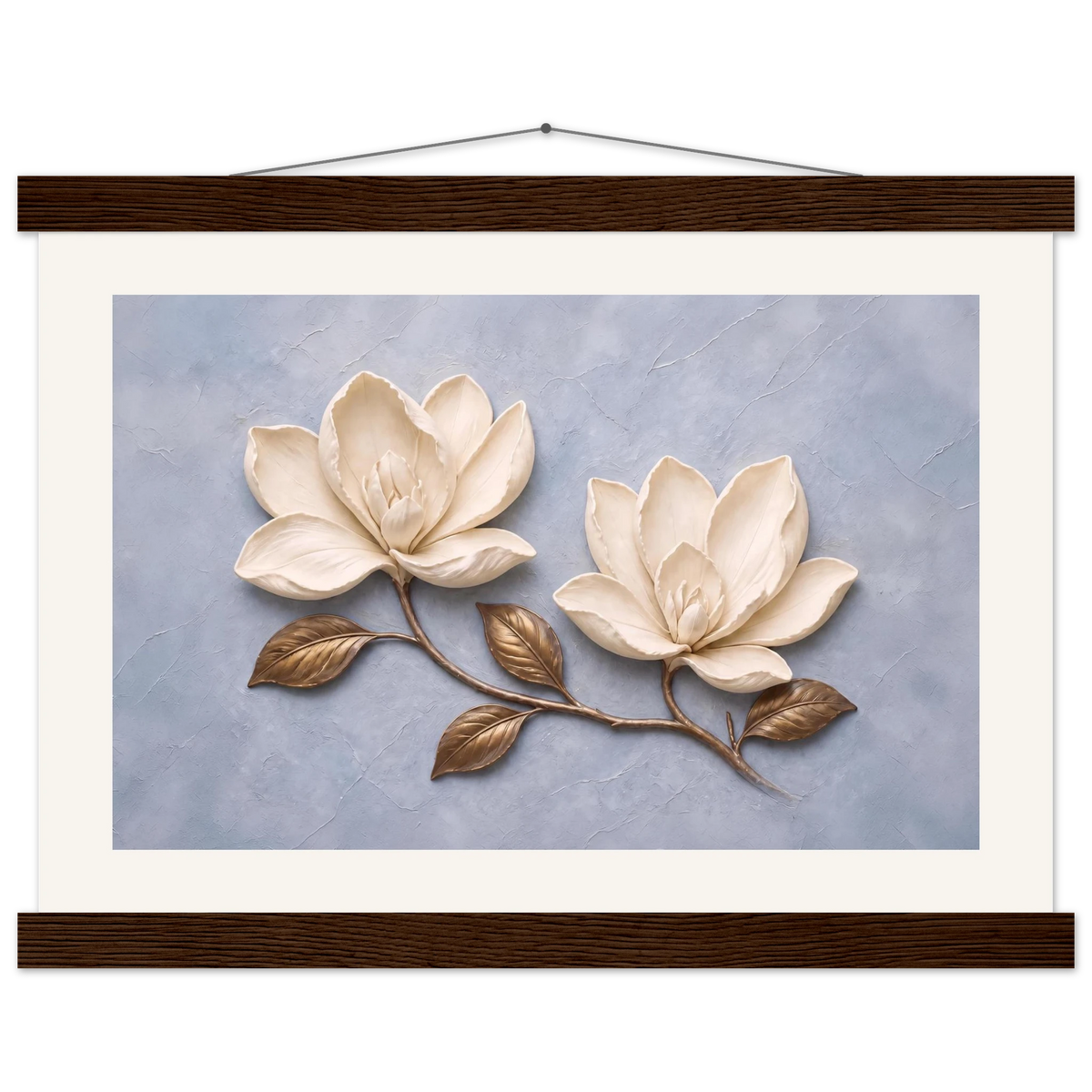 Bronze Magnolia, flowers and botanical. Archival fine art poster shown framed.