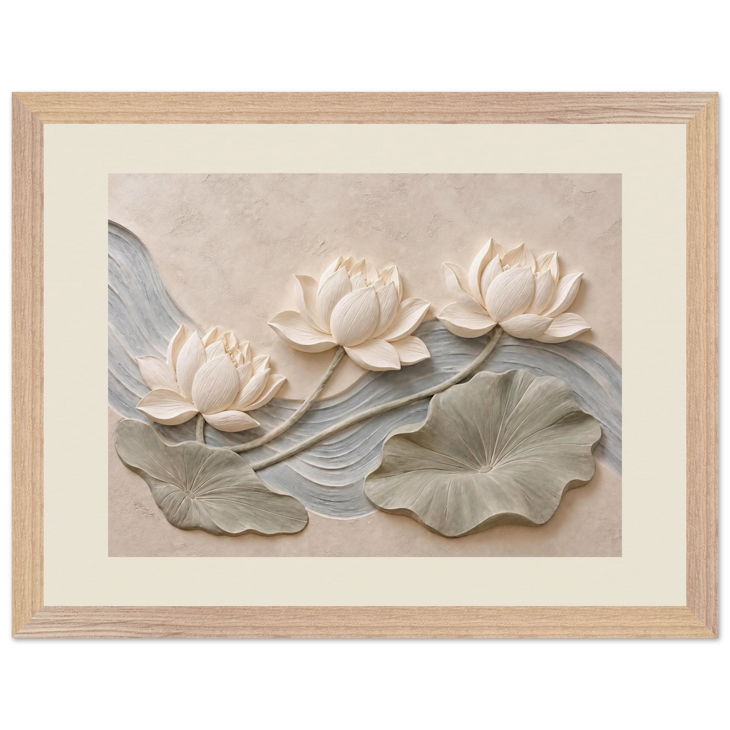 Lotus Current, flowers and botanical. Archival framed fine art print shown framed.