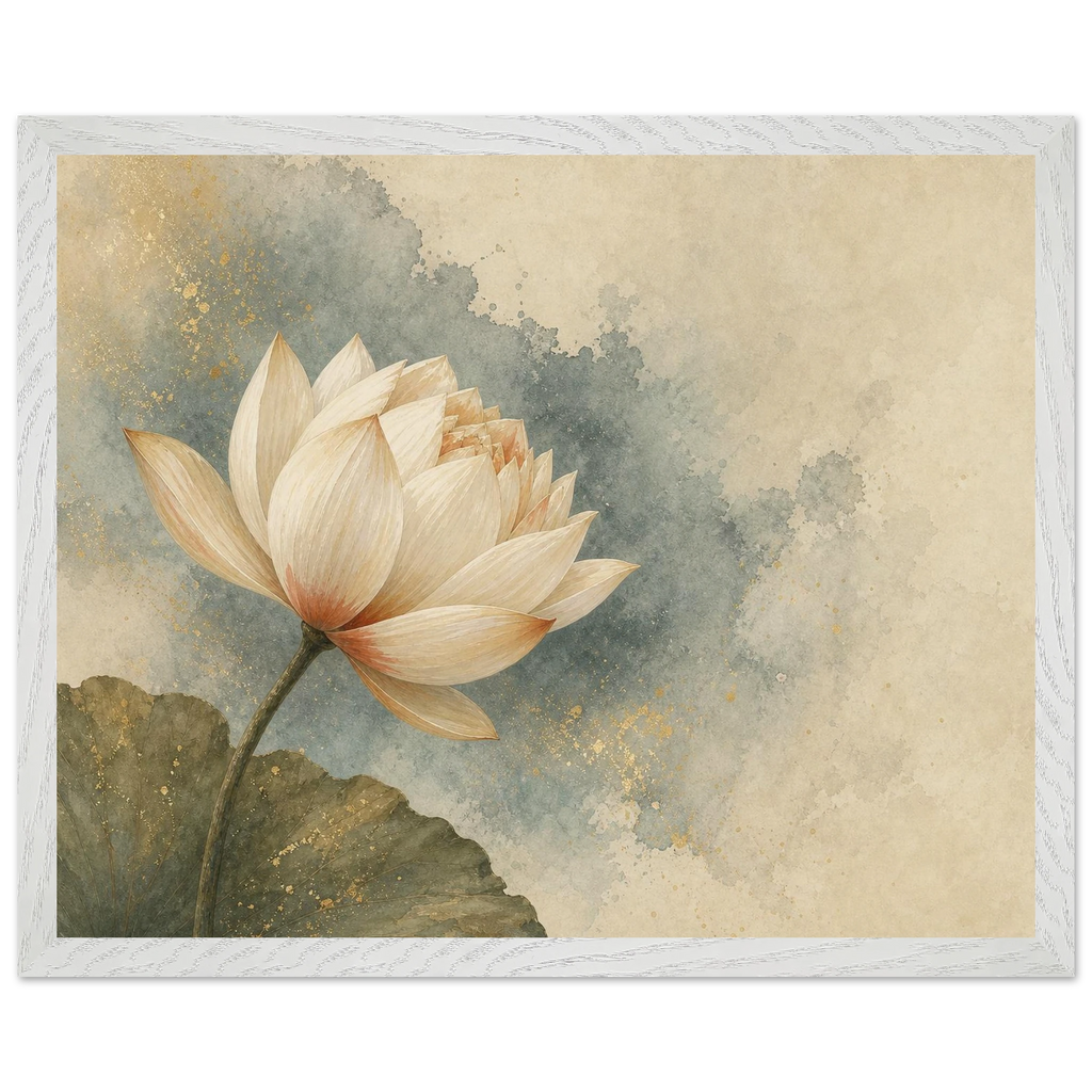 First Lotus Light: flowers and botanical. Museum-quality framed fine art print.