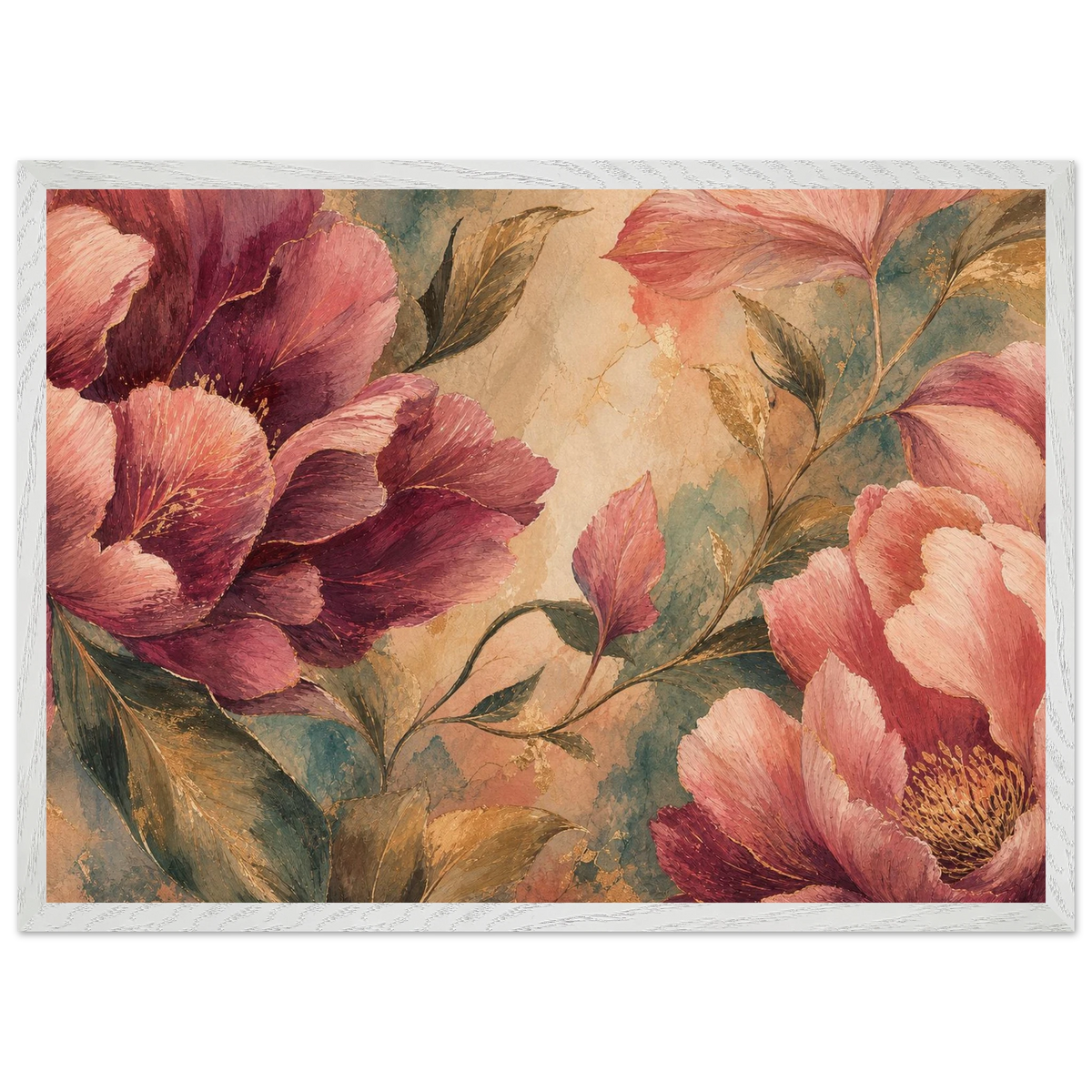 Crimson Peonies: flowers and botanical. Museum-quality framed fine art print.