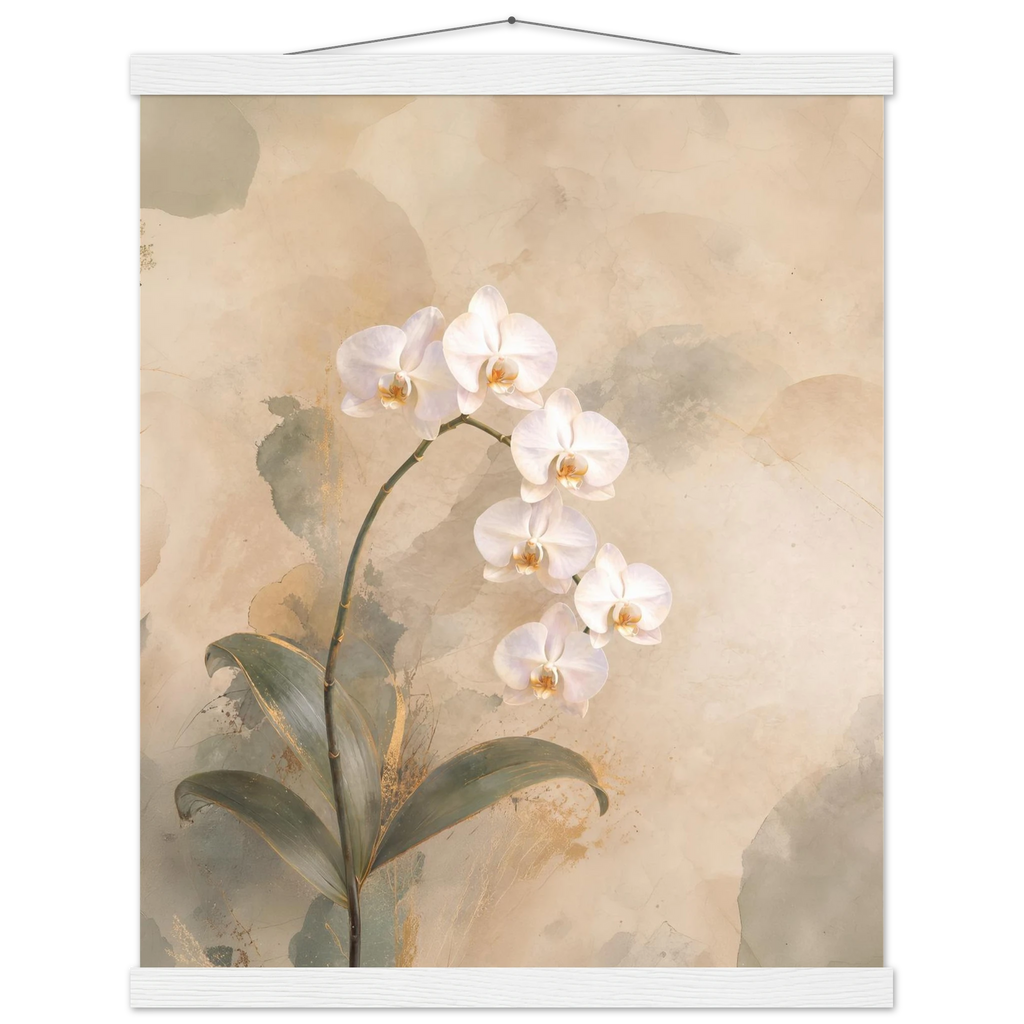 Orquídea Acesa, pôster floral com suporte de madeira da The Light Stays.