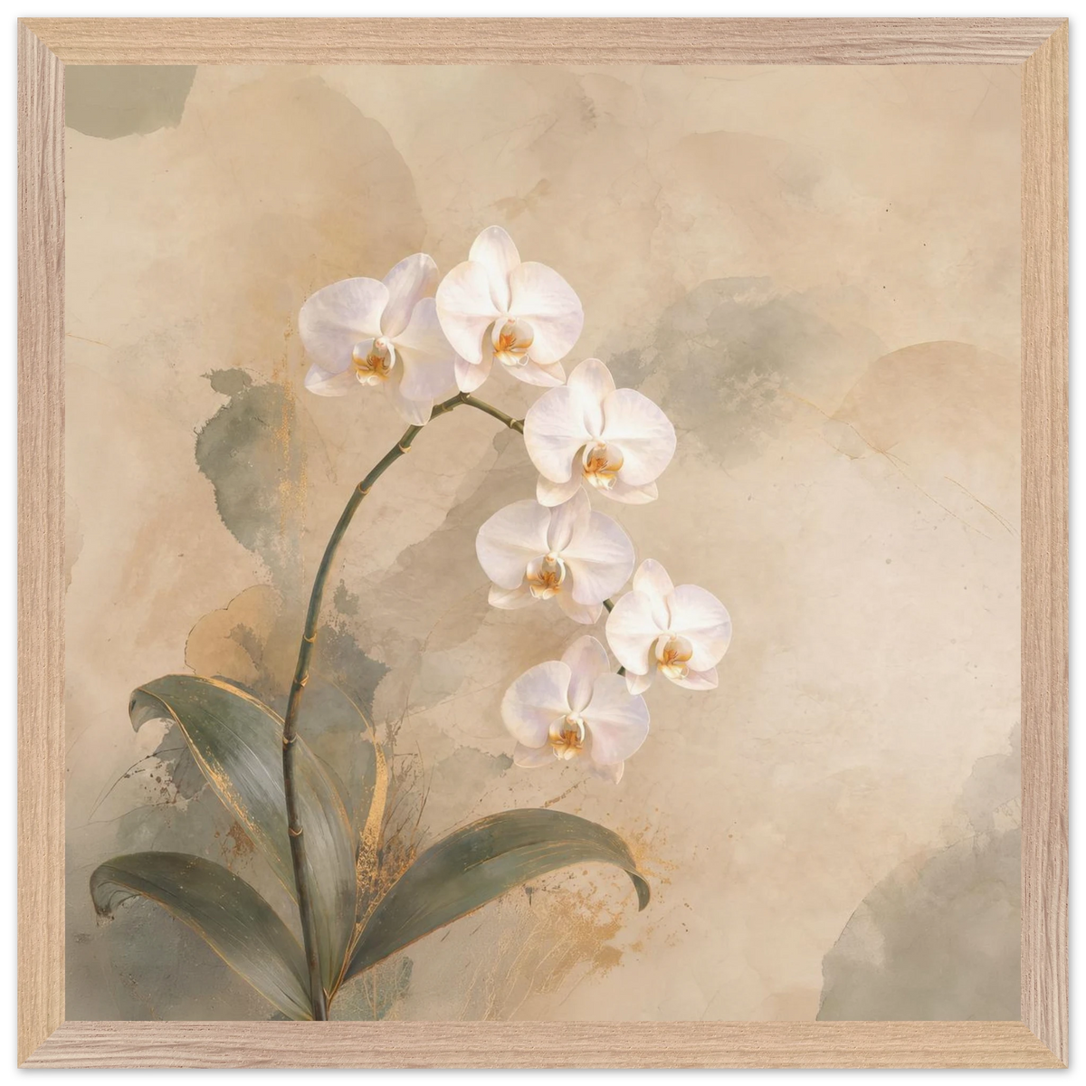 Orchid Luminance: botanical, pale gold and floral art. Framed fine art print by The Light Stays.