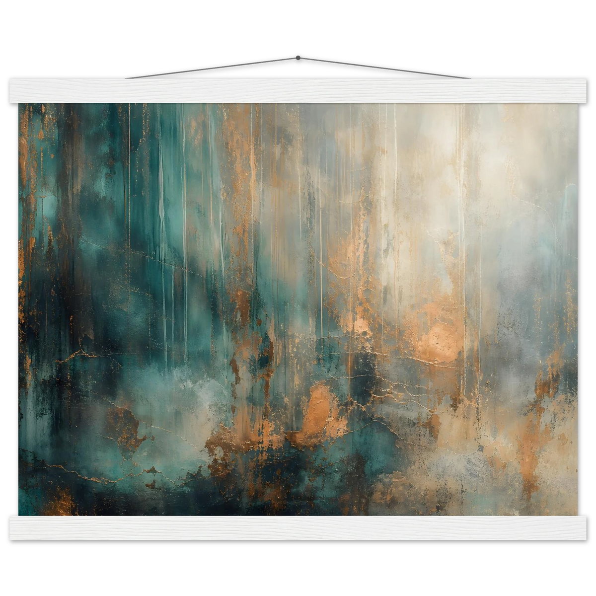 Copper Rain: abstract, texture and metallic tones. Fine art poster with wooden hanger by The Light Stays.