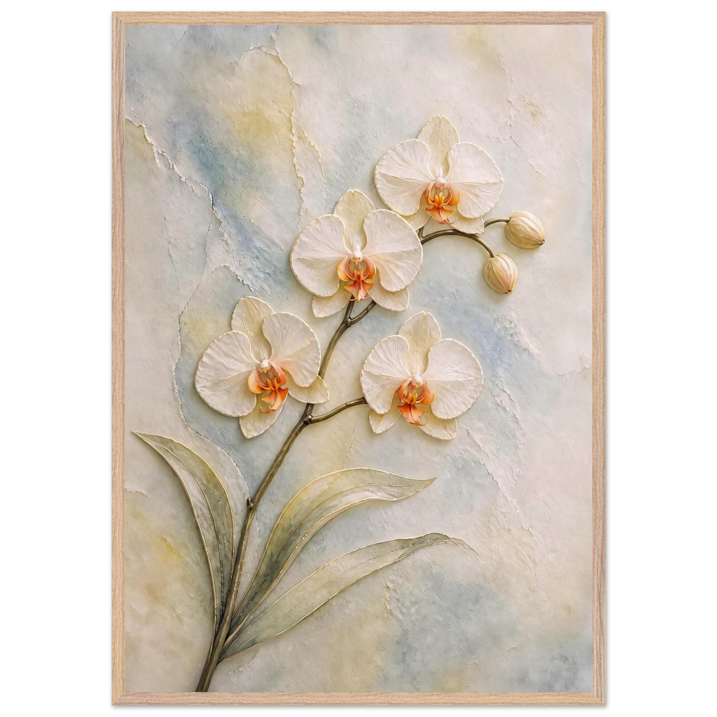 Porcelain Orchid, flowers and botanical. Archival framed fine art print shown framed.