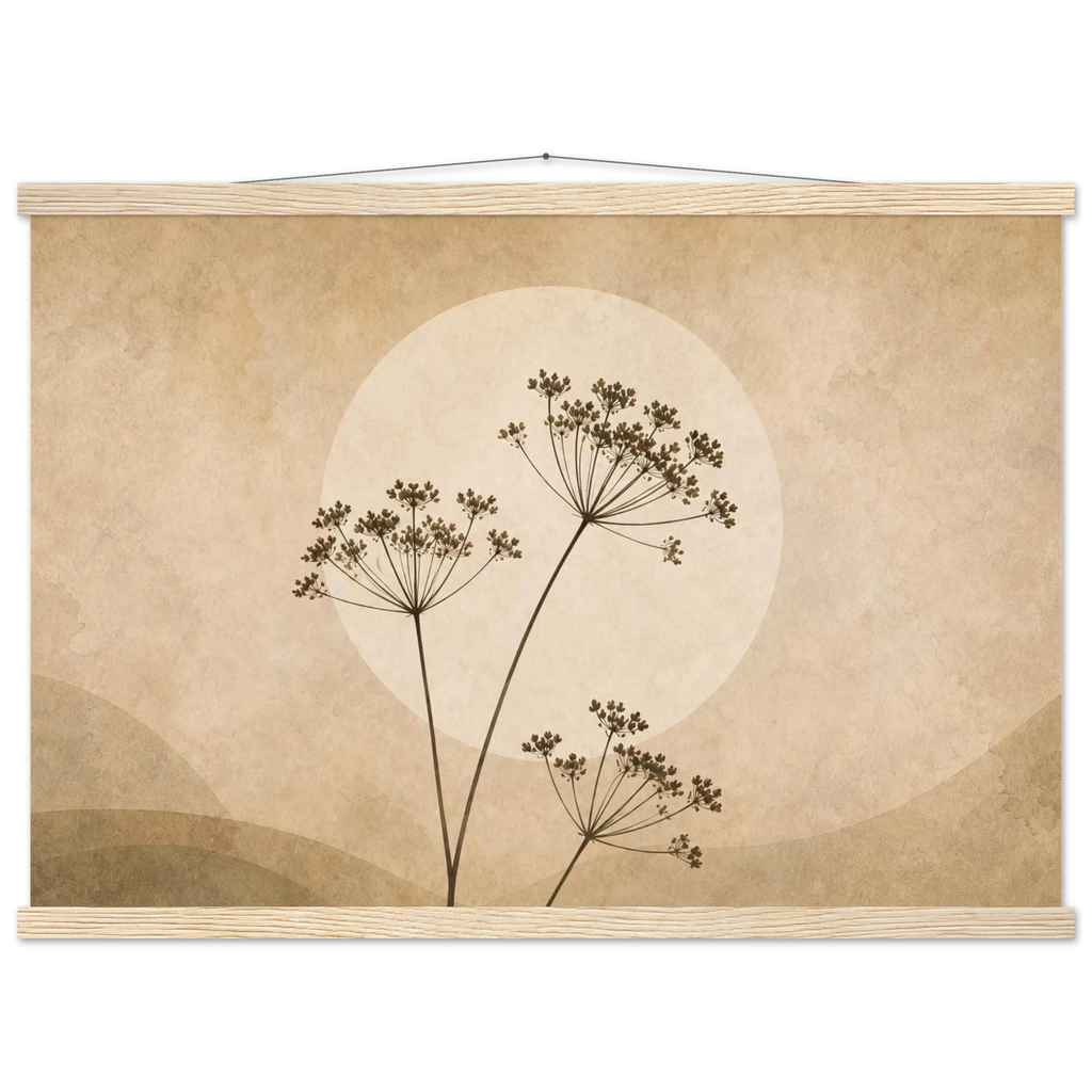 Pôster Wild Stems com suporte de madeira, hastes botânicas suaves em composição circular
