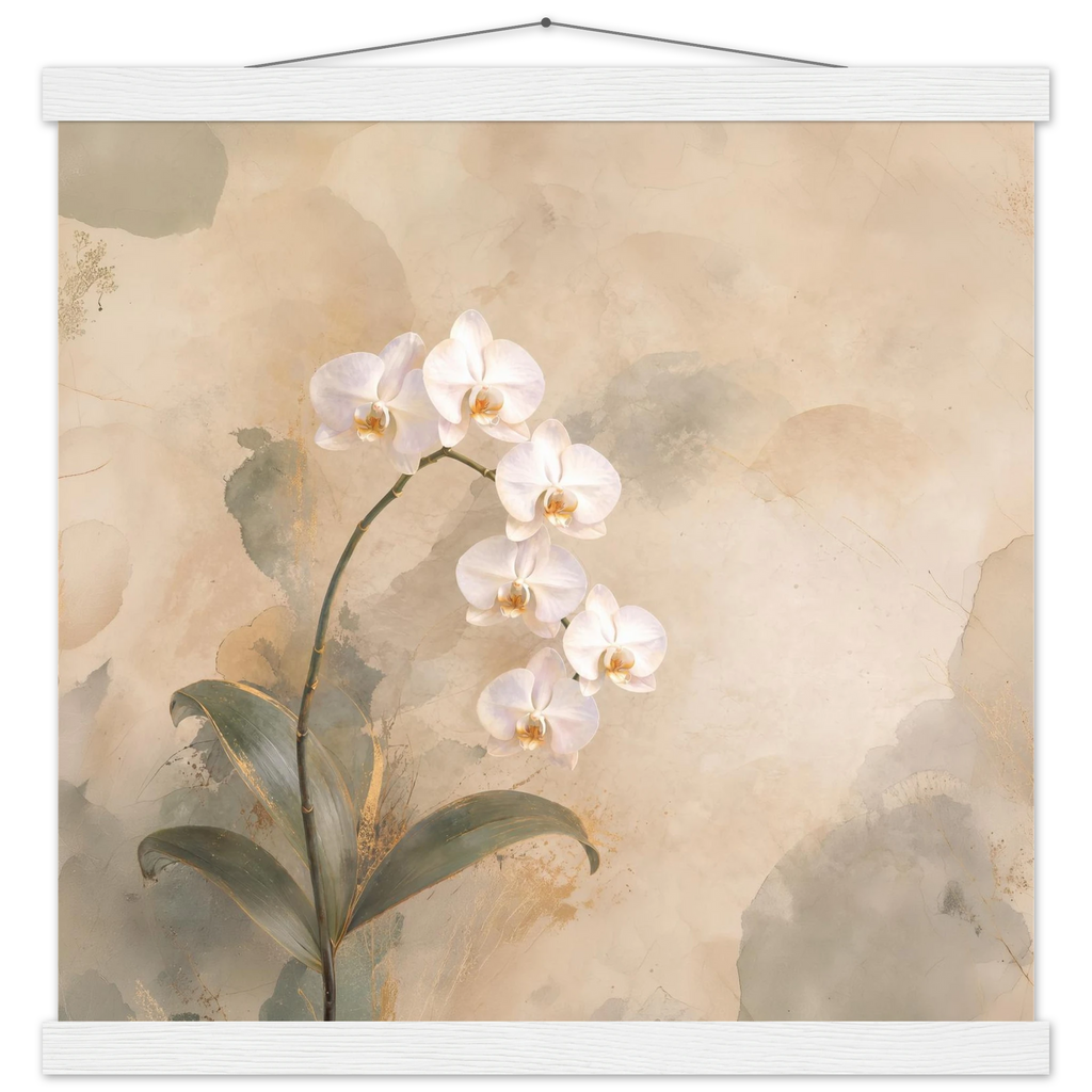 Orquídea Acesa, pôster floral com suporte de madeira da The Light Stays.