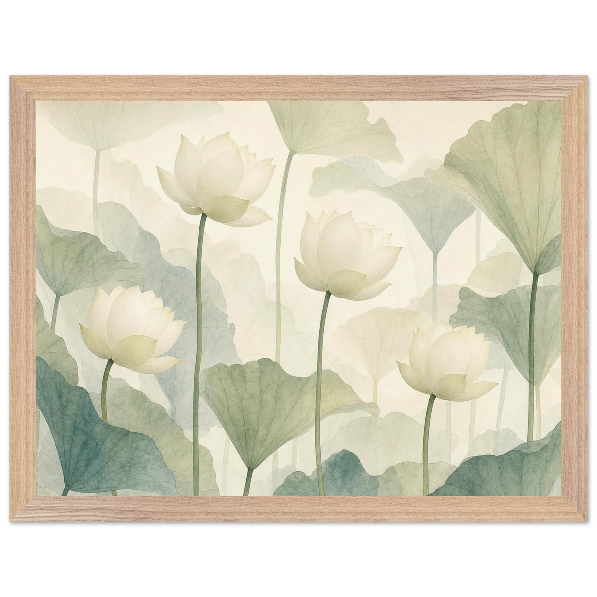 Ivory Lotus Screen, flowers and botanical. Archival framed fine art print shown framed.
