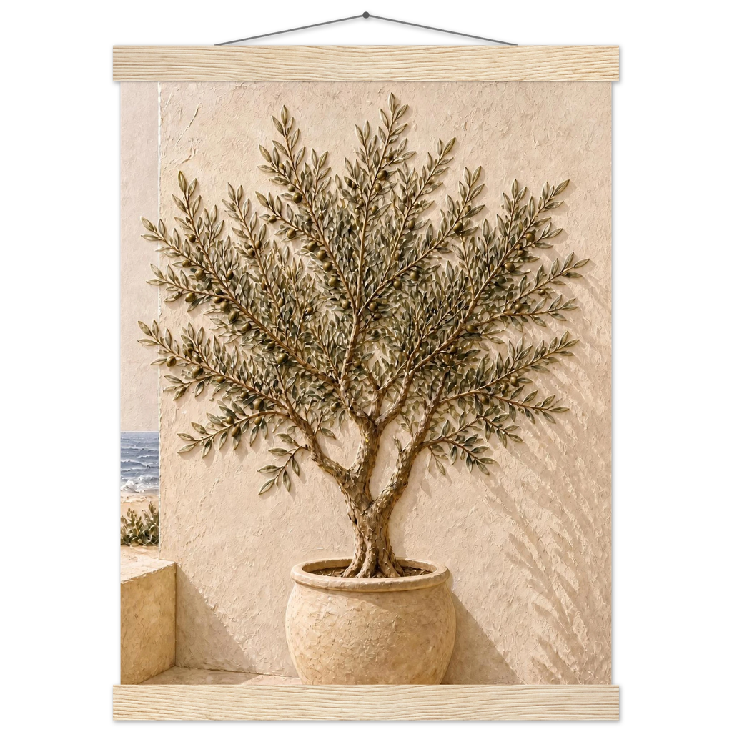 Olive Terrace: landscape and sun. Museum-quality fine art poster.