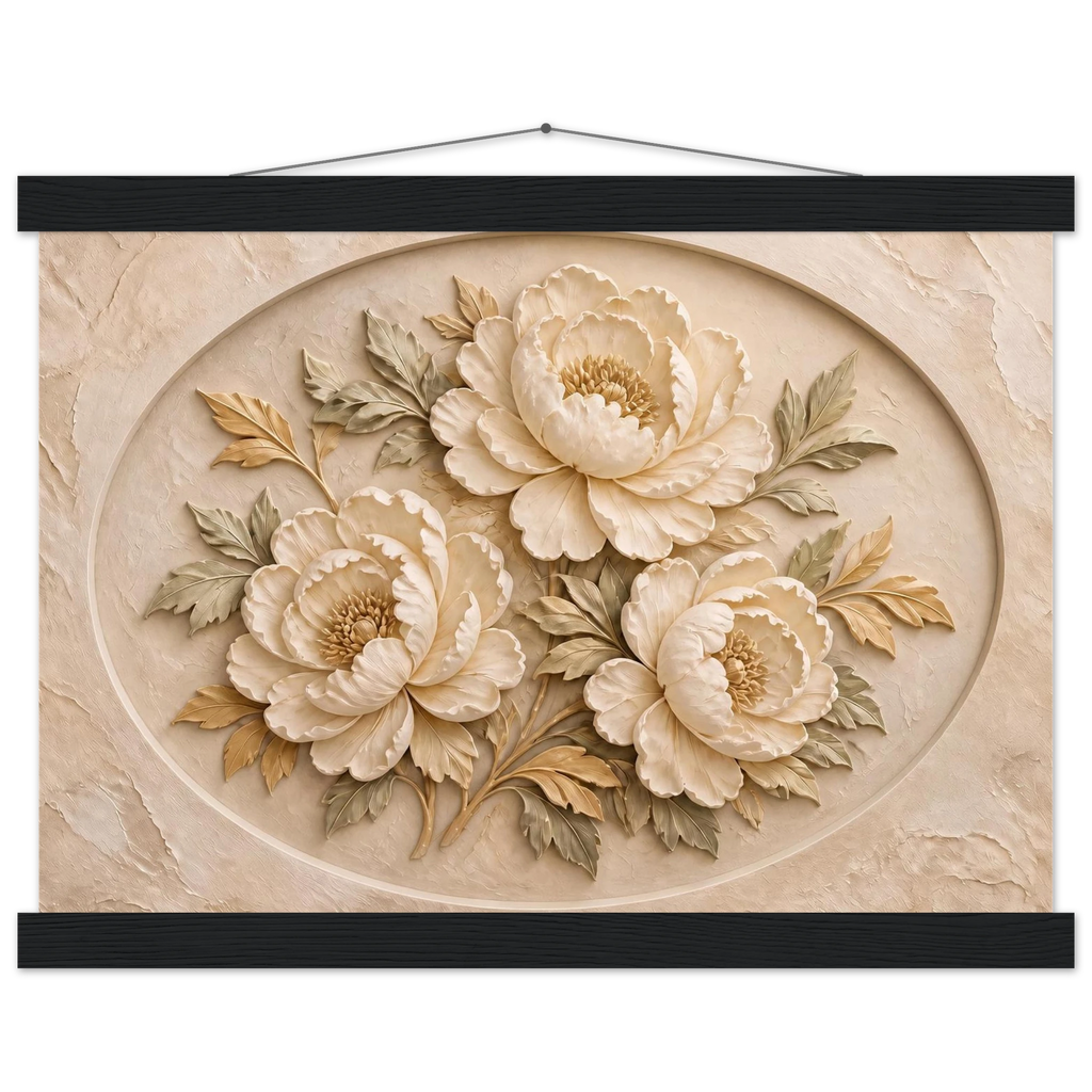 Peonies in Stone: flowers and botanical. Museum-quality fine art poster.