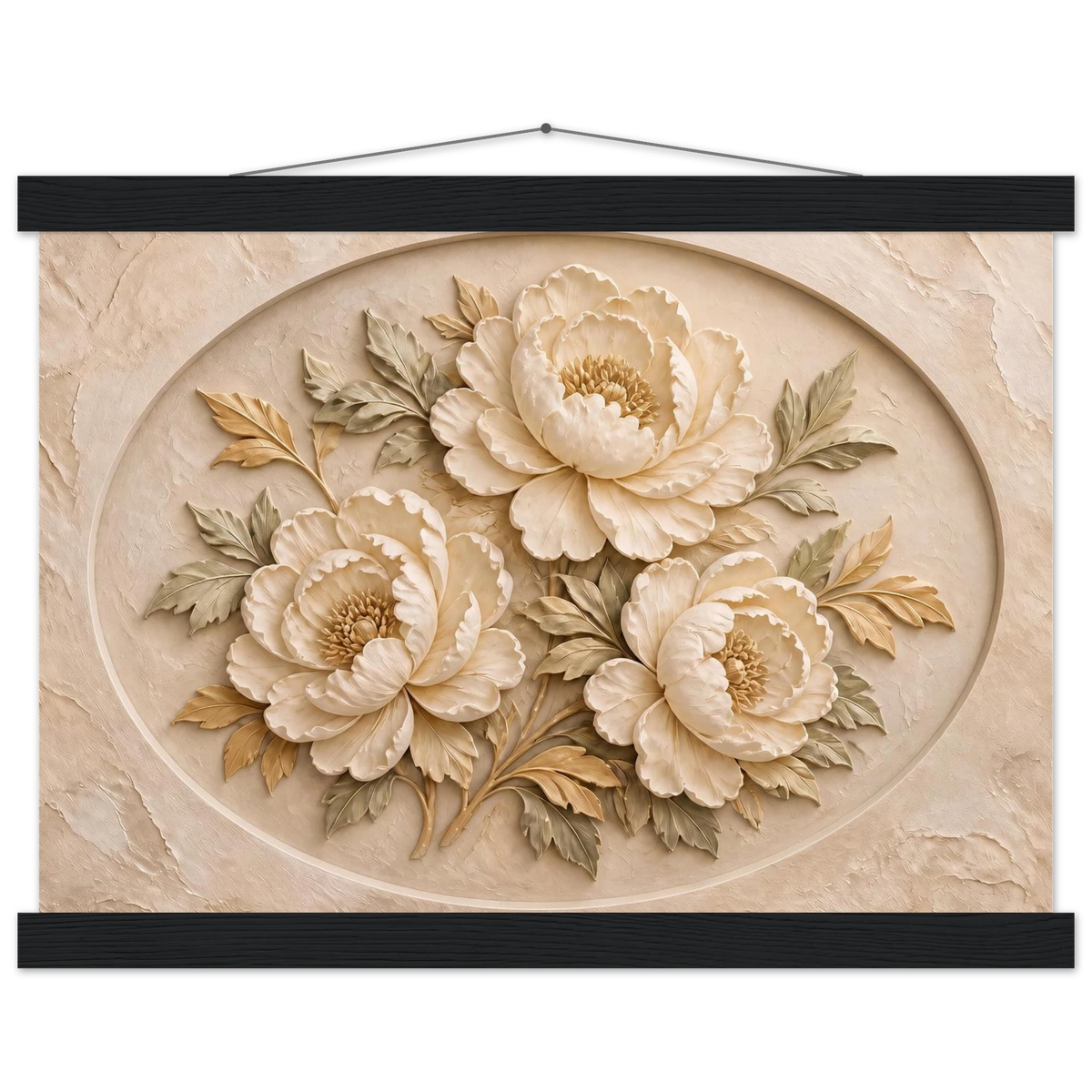 Peonies in Stone: flowers and botanical. Museum-quality fine art poster.