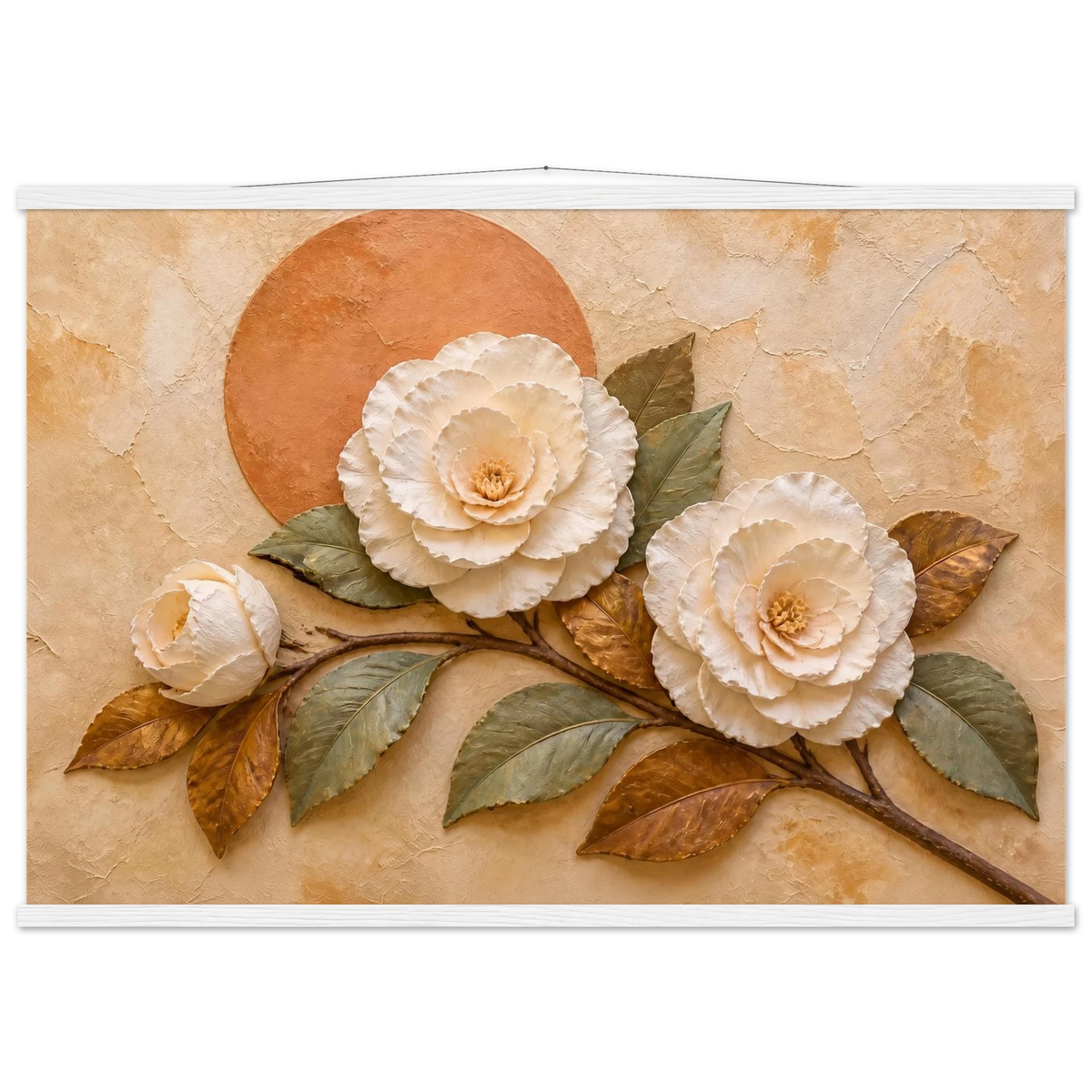 Camellia Eclipse: flowers and botanical. Museum-quality fine art poster.
