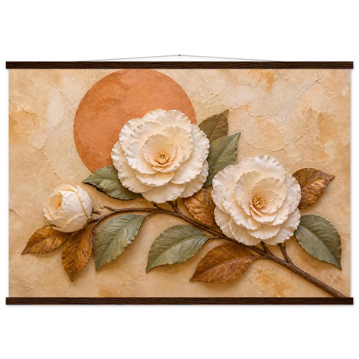 Camellia Eclipse: flowers and botanical. Museum-quality fine art poster.