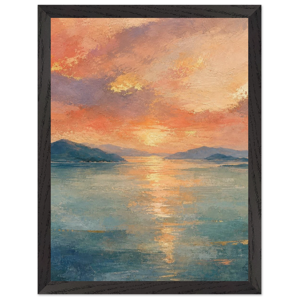 Setouchi Peach Dawn: riviera and japandi. Museum-quality framed fine art print.