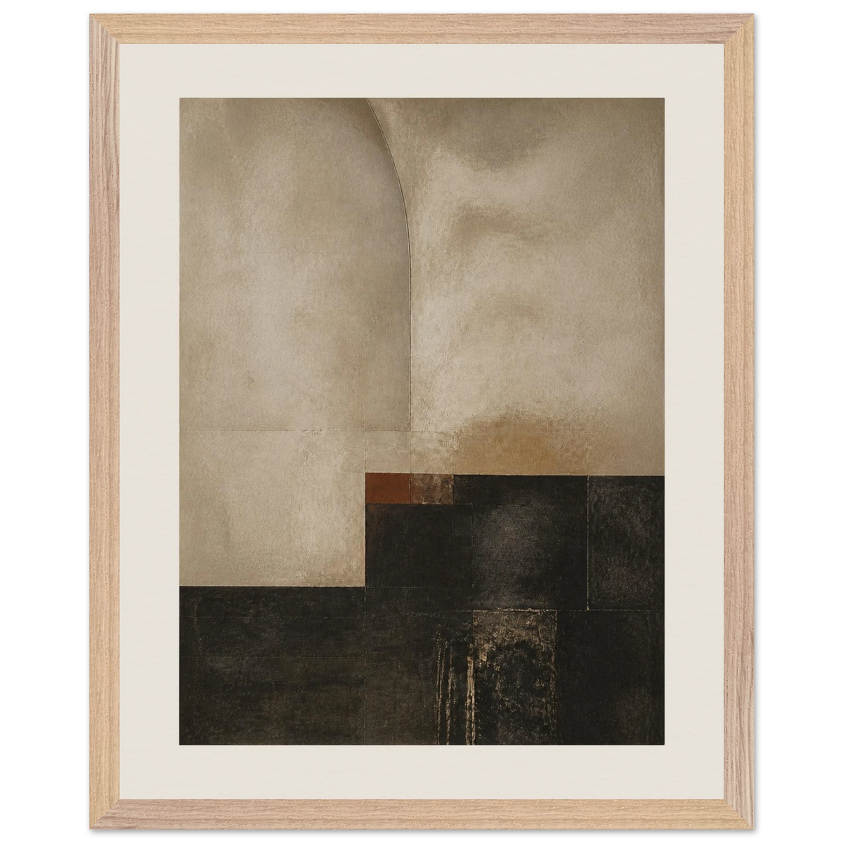 Limewash Triptych, Panel III of III, abstract, mineral texture and neutral tones. Archival framed fine art print shown framed.