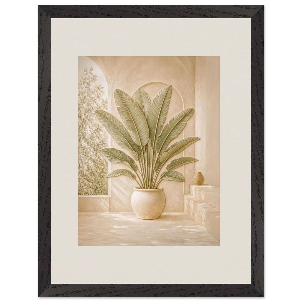 Courtyard Noon: landscape and sun. Framed fine art print.