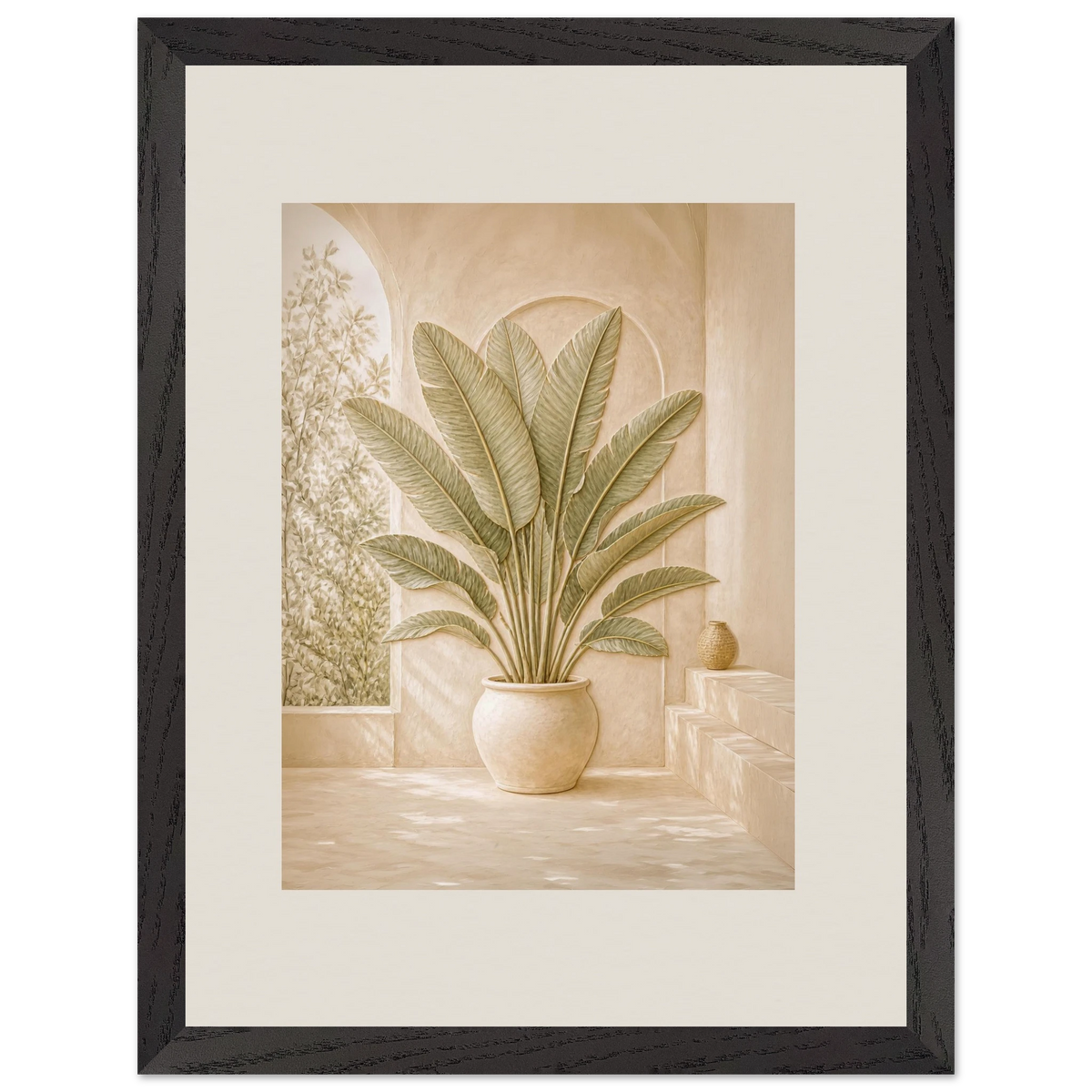 Courtyard Noon: landscape and sun. Framed fine art print.