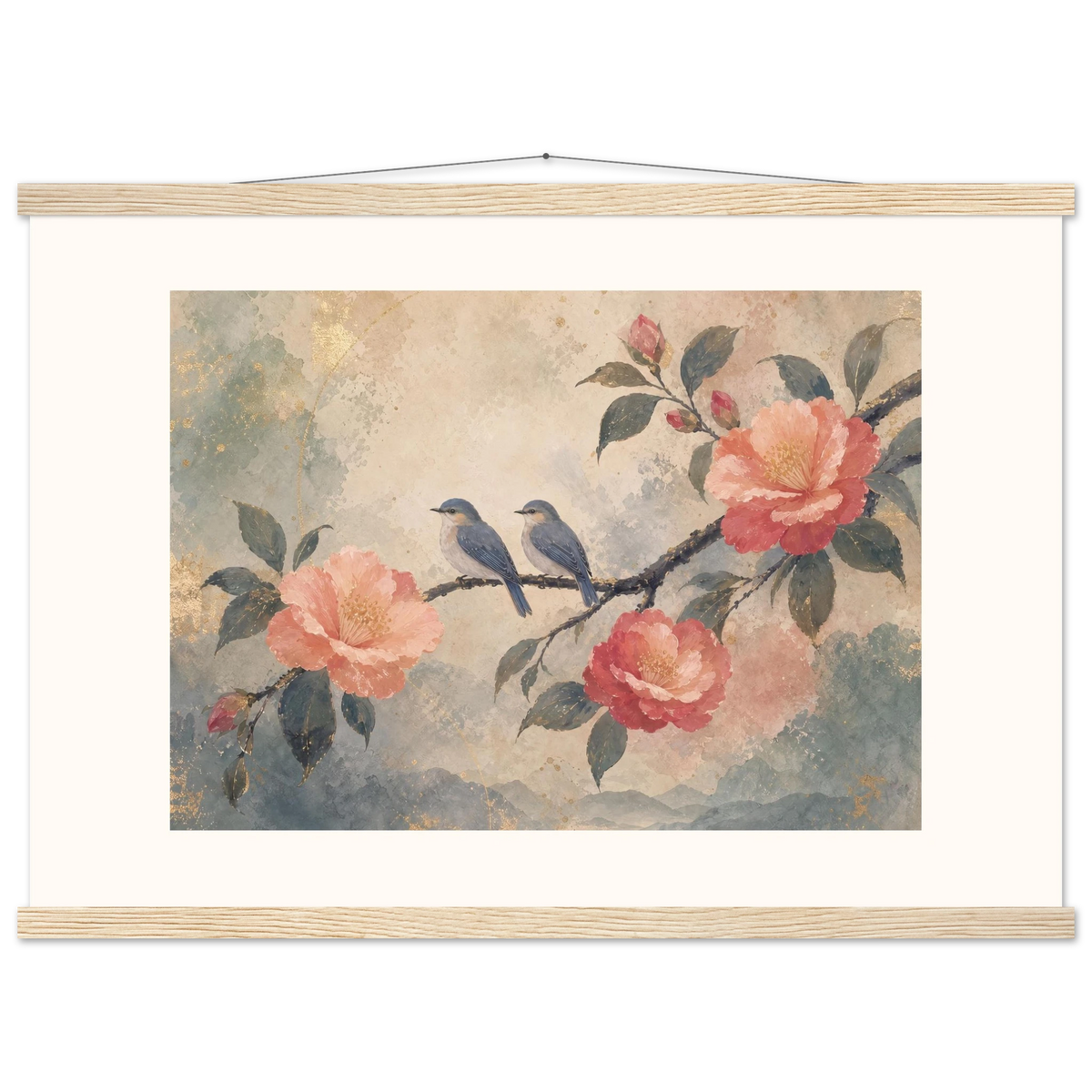 Camellia Birds: flowers and botanical. Fine art poster by The Light Stays.