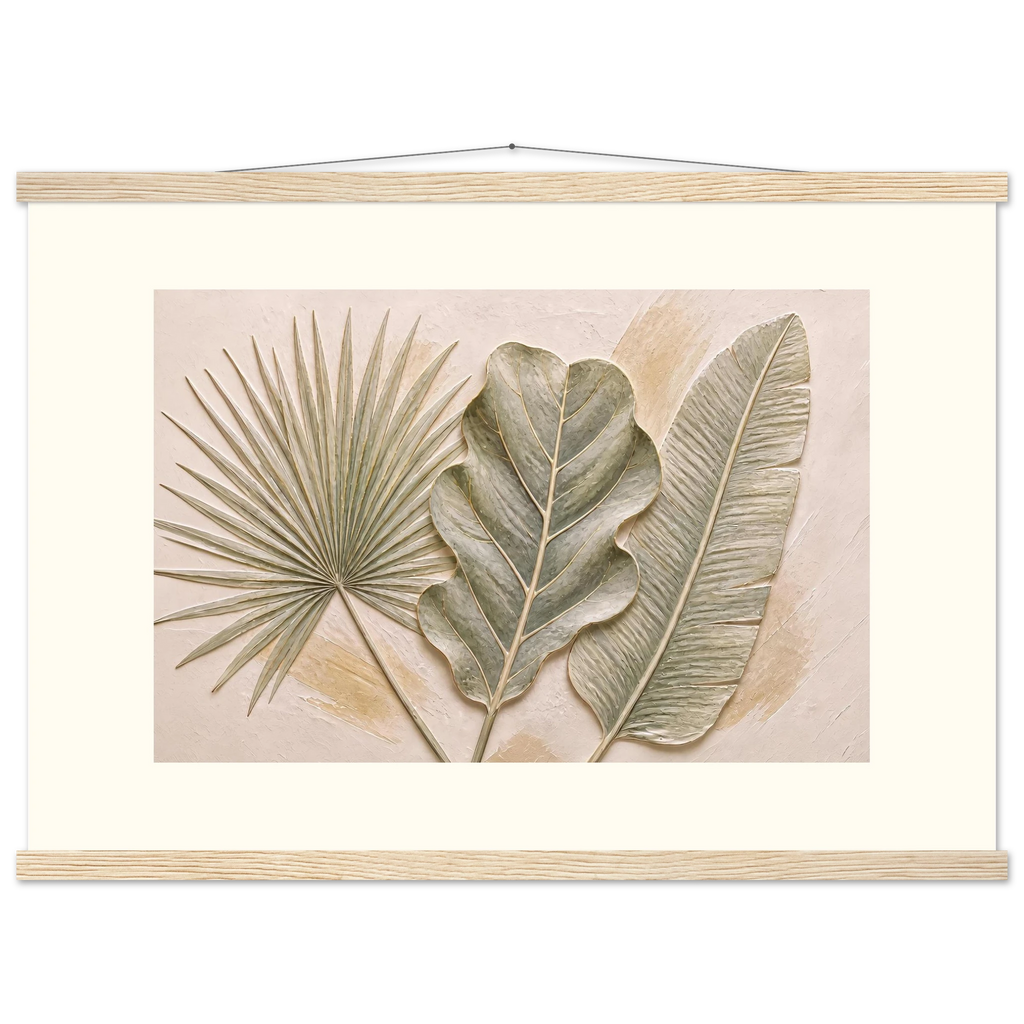 Three Leaves: botanical and nature. Museum-quality fine art poster.