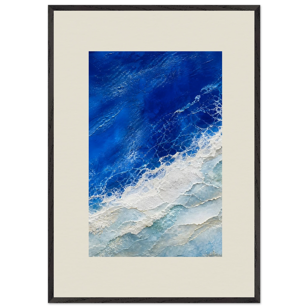 Cobalt Foam, abstract, cobalt and sea foam. Archival framed fine art print shown framed.