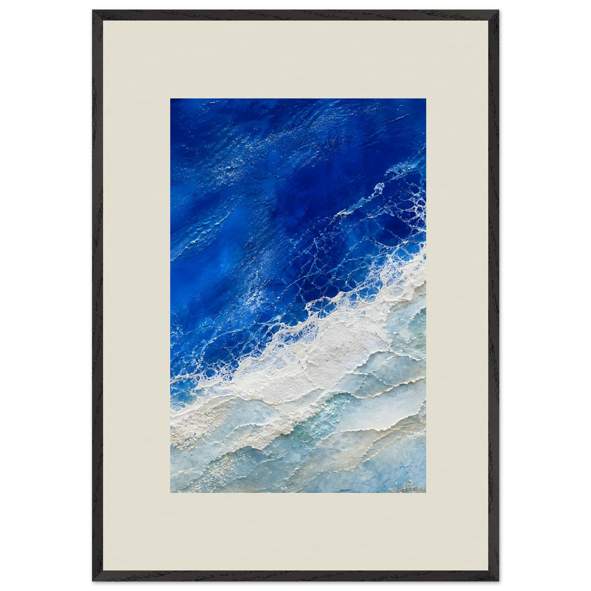 Cobalt Foam, abstract, cobalt and sea foam. Archival framed fine art print shown framed.