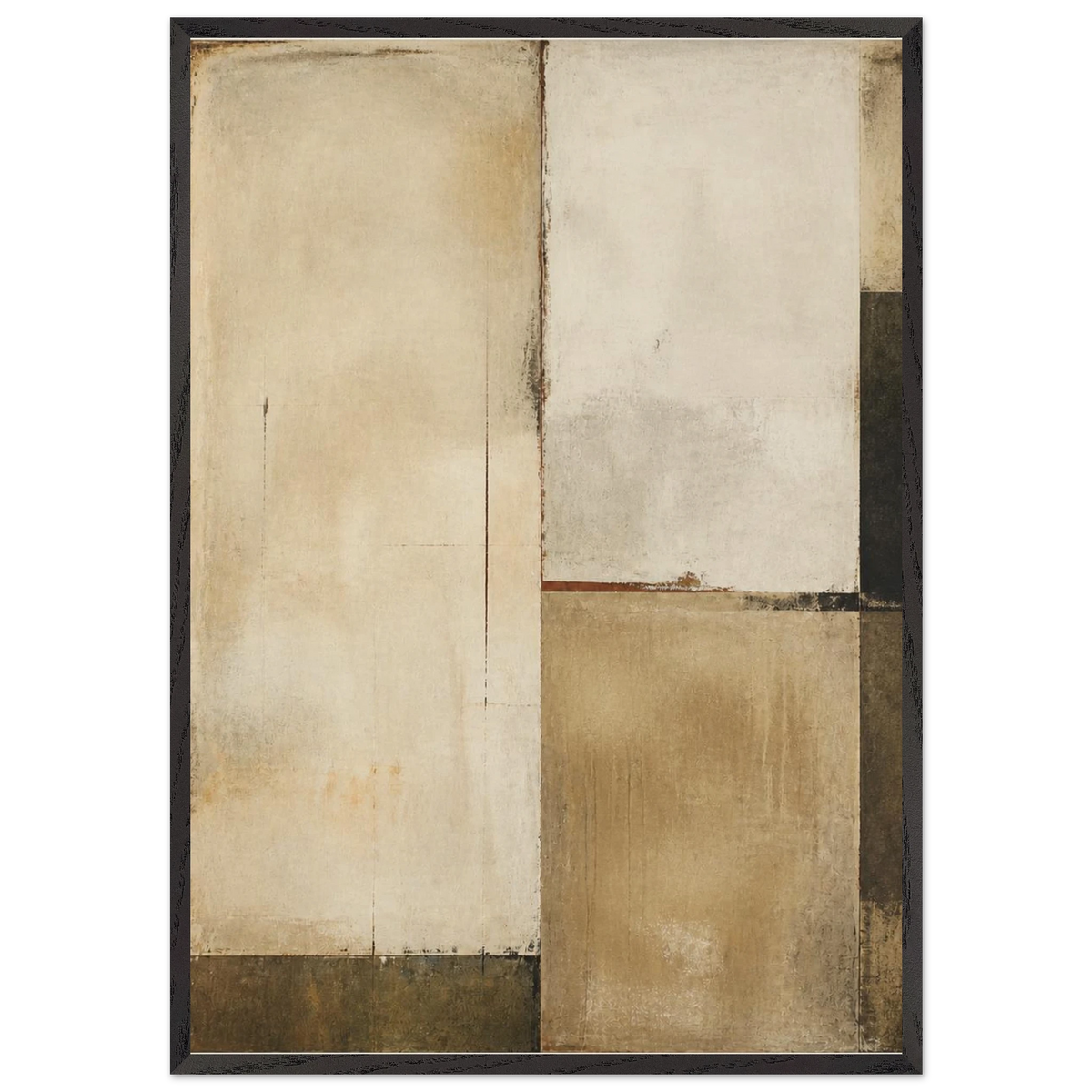 Earth and Charcoal Diptych, Panel II of II: abstract, geometry and mineral palette. Framed fine art print, alternate frame and size.