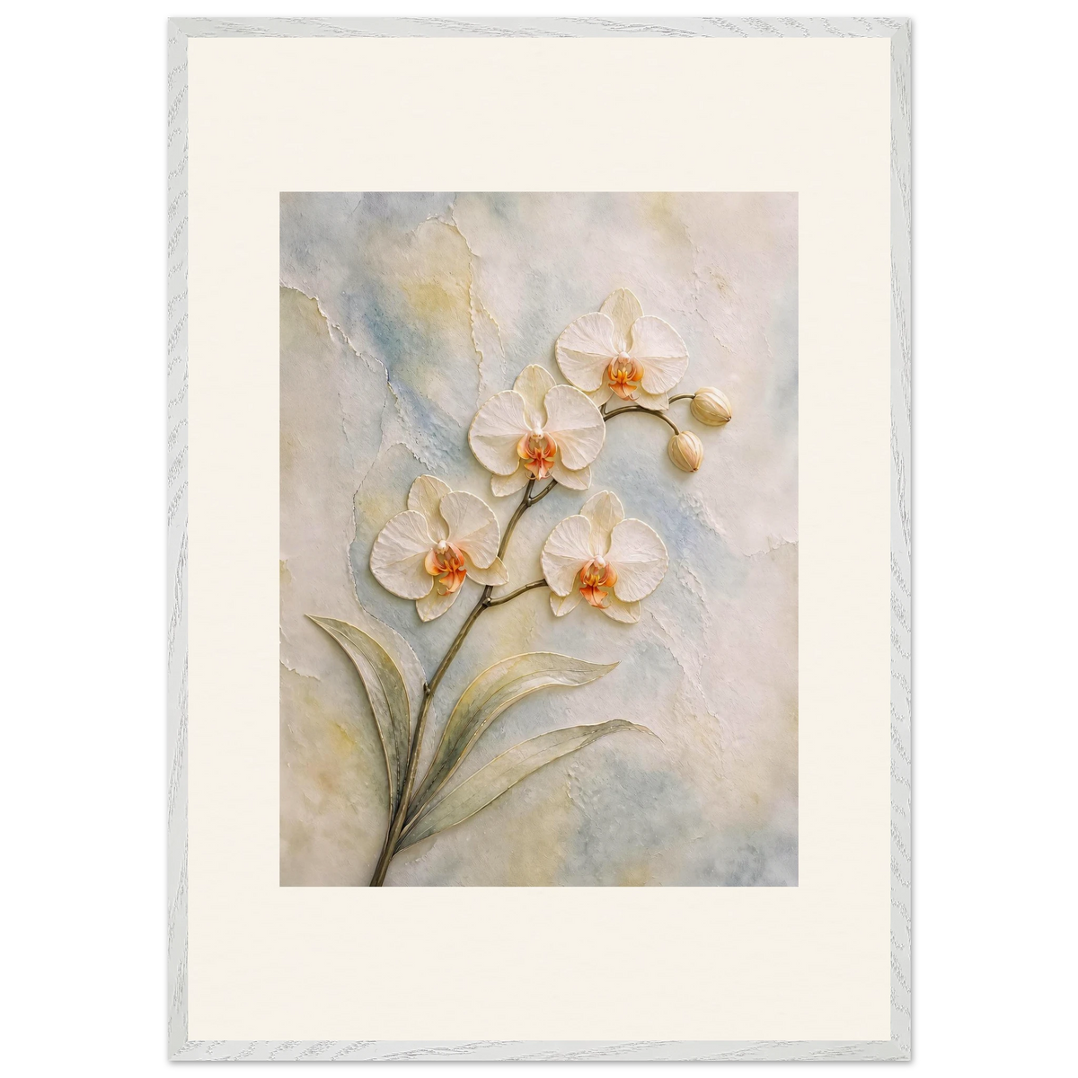 Porcelain Orchid: flowers and botanical. Framed fine art print, alternate frame and size.