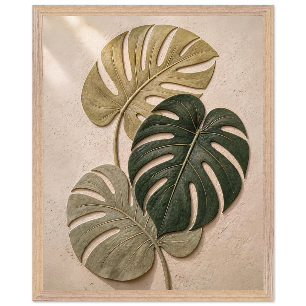 Stone Monstera, botanical and nature. Archival framed fine art print shown framed.