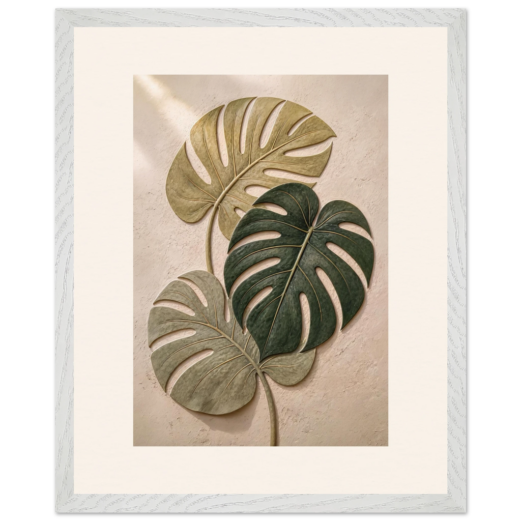 Stone Monstera: botanical and nature. Museum-quality framed fine art print.
