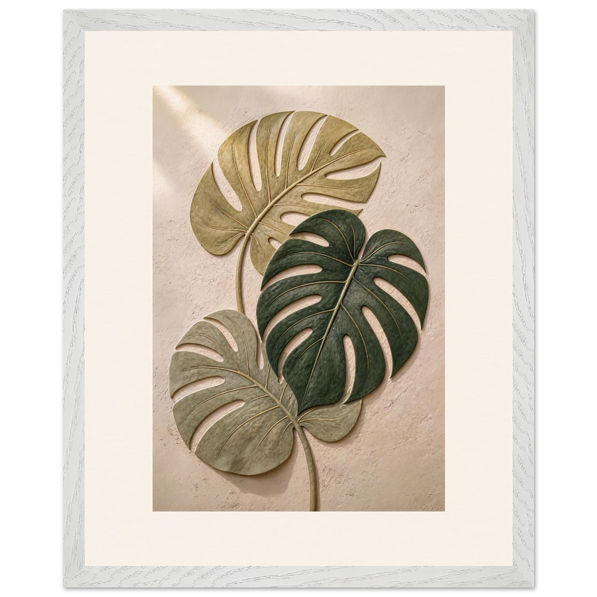 Stone Monstera: botanical and nature. Museum-quality framed fine art print.