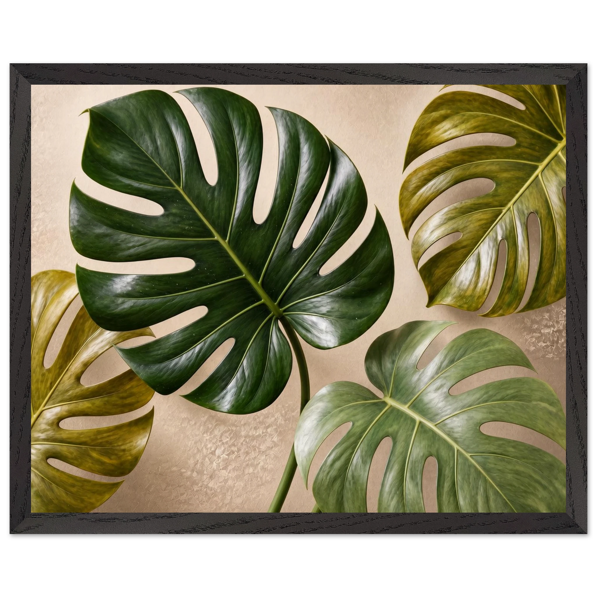 Four Greens: leaves, vivid green and impasto. Framed fine art print, alternate frame and size.