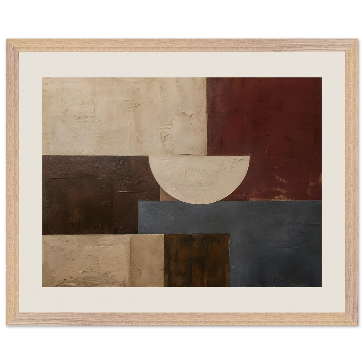 Ruby Blocks: geometric abstract, red and texture. Museum-quality framed fine art print.