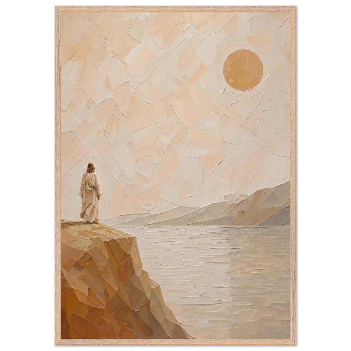 Salt Shore: jesus, cliff and sea. Framed fine art print by The Light Stays.